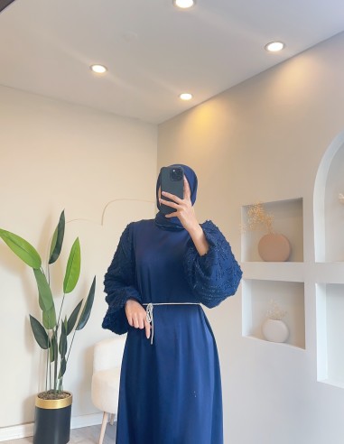 6064 simli saten elbise Lacivert