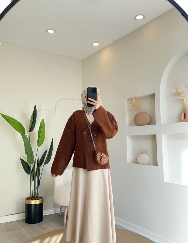 B640 düğmeli kısa hırka kahverengi