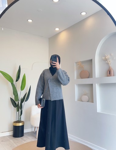 B640 düğmeli kısa hırka gri