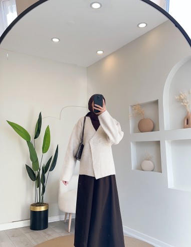 B640 düğmeli kısa hırka taş