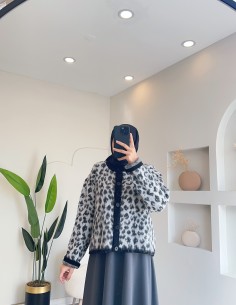 8660 kısa leopar hırka gri