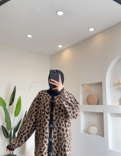 8676 uzun leopar hırka kahve