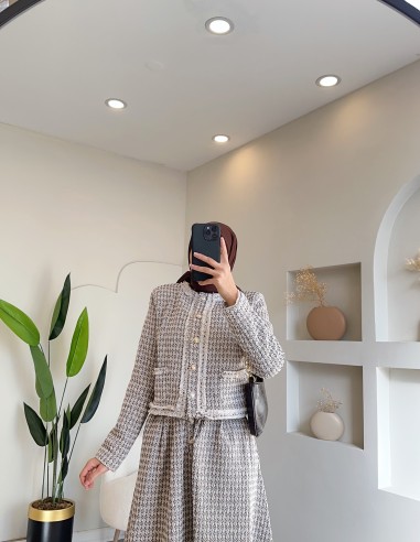 KB3086 püsküllü etekli takım - bej