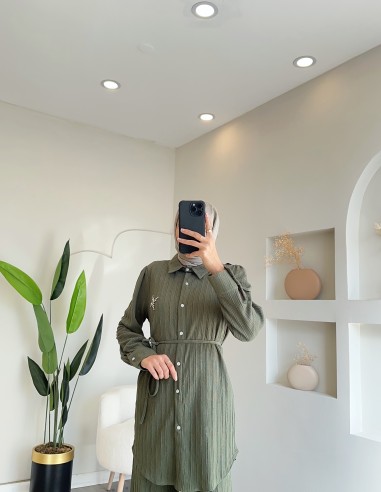 7027 örme detaylı takım Yeşil