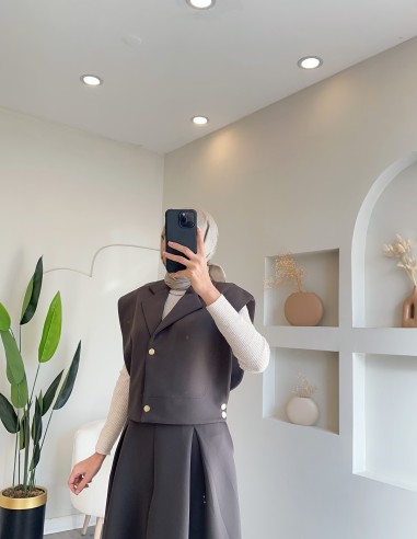 51005 yanları çıtçıtlı etek takım - gri