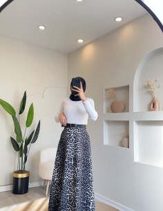 2318 leopar scuba etek - Gri