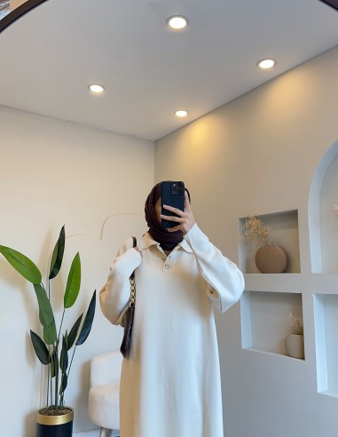 2941 düğmeli triko elbise - taş