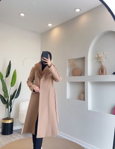 1098 kürklü kaşe kaban - bej
