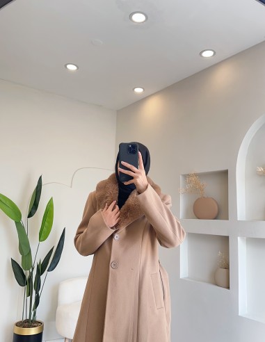 1098 kürklü kaşe kaban - bej