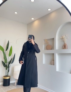 1098 kürklü kaşe kaban - siyah