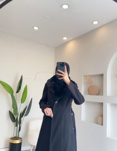 1098 kürklü kaşe kaban - siyah 2
