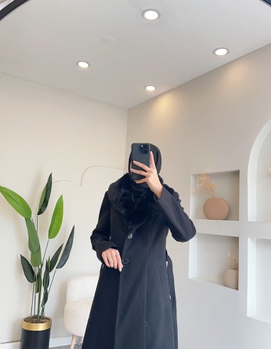 1098 kürklü kaşe kaban - siyah