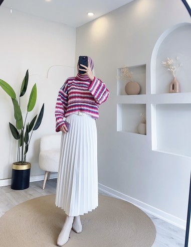 E-233 renkli çizgili kazak - pembe