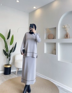 2487 şeritli triko takım - gri