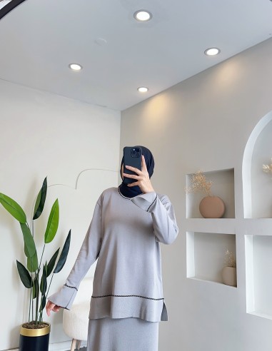 2487 şeritli triko takım - gri