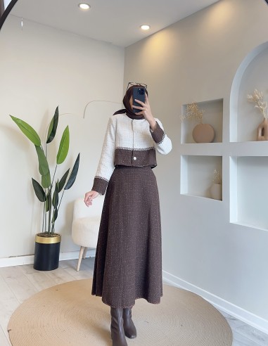 2904 Simli Şanel Takım - Kahverengi