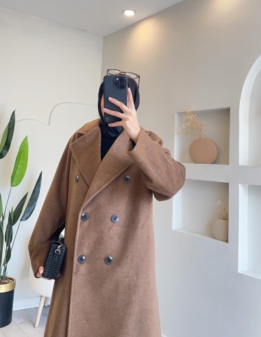 VP-109 tay tüyü kaşe kaban - kahverengi