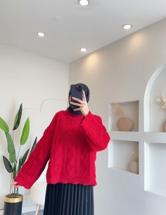 HK25135 Ajur örgü ponponlu...