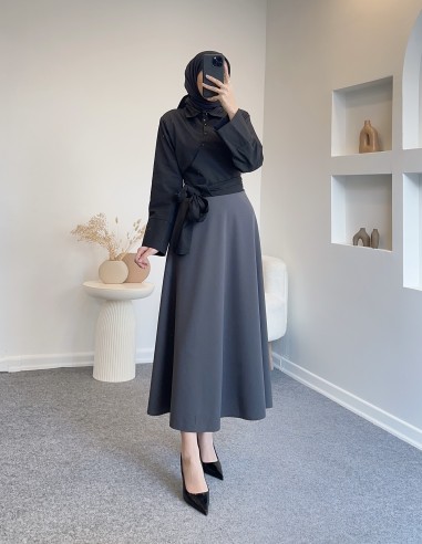 B2994 yan düğmeli bağlamalı gömlek -...