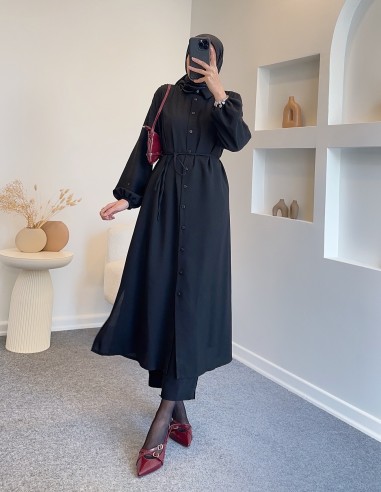 8788 kuşaklı afra tunik - Siyah