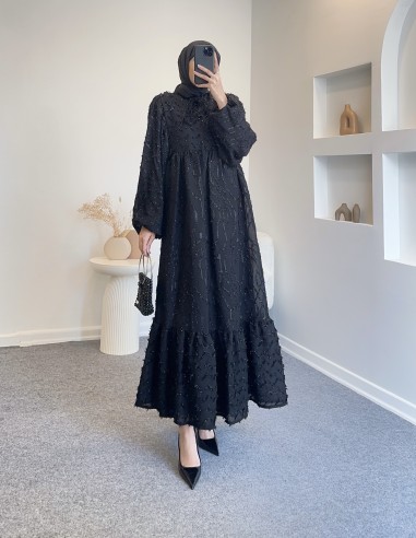 51037 uçuş simli elbise - siyah