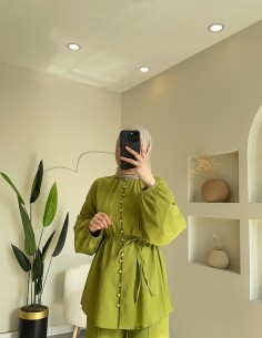 2525 Düğmeli keten pantolon...