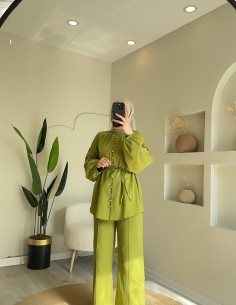 2525 Düğmeli keten pantolon... 2