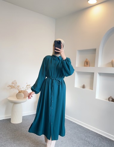 8788 kuşaklı afra tunik- petrol