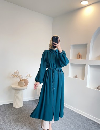 8788 kuşaklı afra tunik- petrol