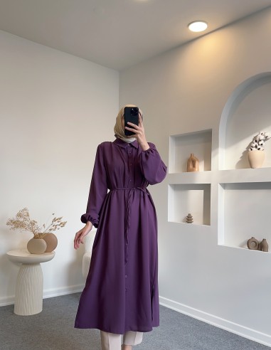8788 kuşaklı afra tunik - erguvan mor