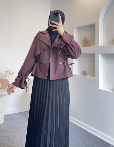 2957 etek üstü vakko trençkot - Bordo