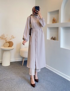 8788 kuşaklı afra tunik- Taş