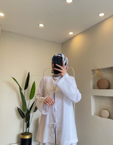 Hy24726 Pantolonlu Keten Takım Beyaz