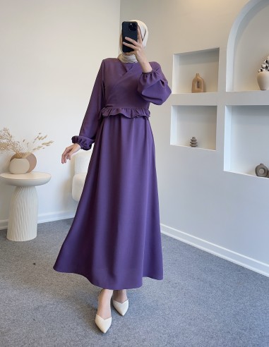 9174 crop bağlamalı lavre elbise - Lila