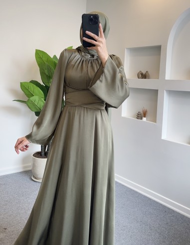 9576 İspanyol kol elbise - yeşil