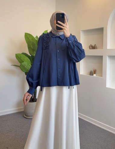 2966 omuz fırfır detay gömlek - lacivert