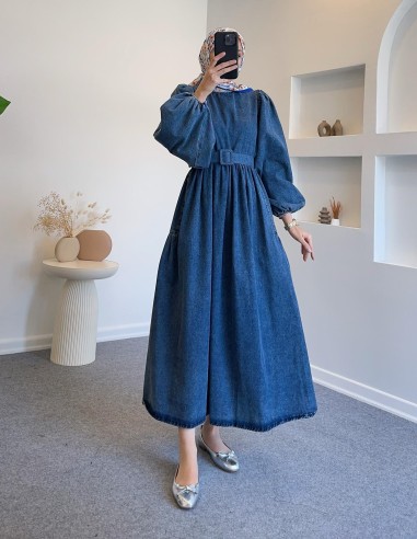 2969 basic kot elbise - Mavi