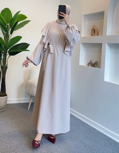 0040 omuz fırfır detay elbise - Taş