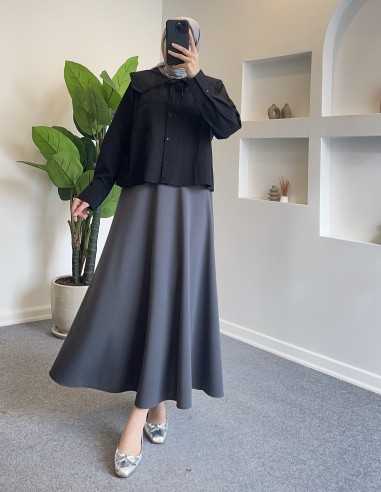 2774 yaka bağlamalı gömlek - Siyah