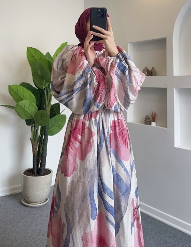 52015 desenli crop etek takım - pembe