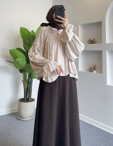 1000 fırfırlı salaş bluz - Taş