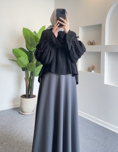 1000 fırfırlı salaş bluz - Siyah