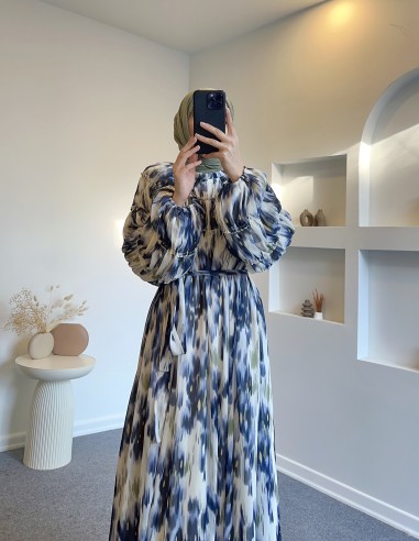 5097 omuz drapeli desenli elbise -...