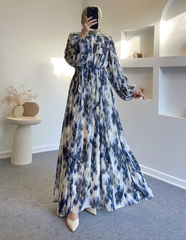 5097 omuz drapeli desenli elbise -...