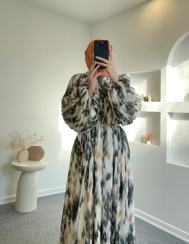 5097 omuz drapeli desenli elbise -...