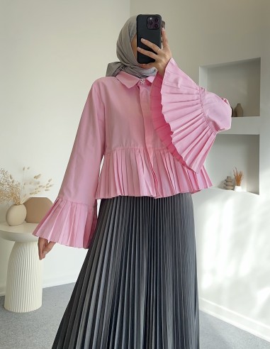 8967 pliseli gömlek - pembe