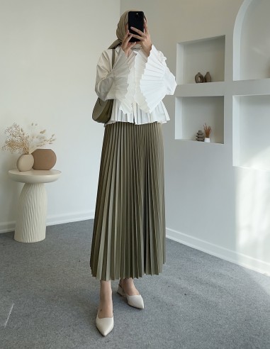 8967 pliseli gömlek - Beyaz