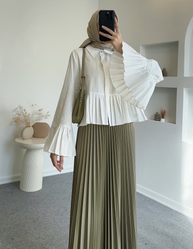 8967 pliseli gömlek - Beyaz