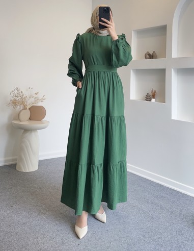 25Y9129 flora elbise - Yeşil