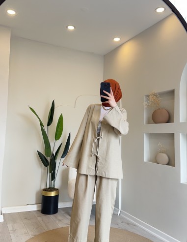 Hy24726 Pantolonlu Keten Takım Taş